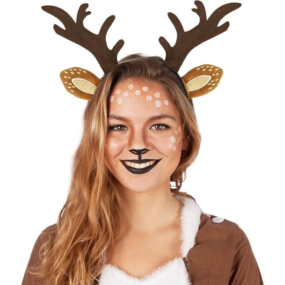 Deer Antlers Headband Plush Ears Halloween Christmas Costume Accessory